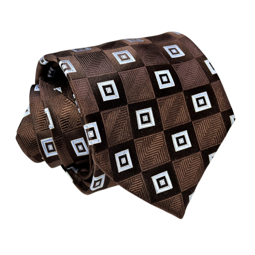Donald J. Trump Signature Collection Brown Blue Geometric 100% Silk Long Tie